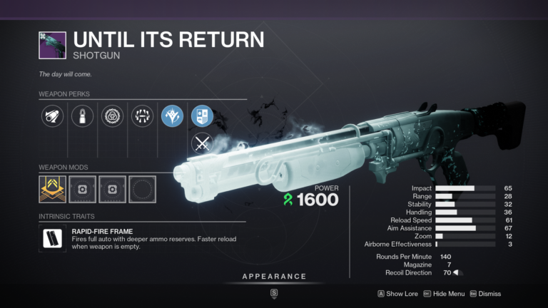 Destiny 2 Until Its Return Shotgun