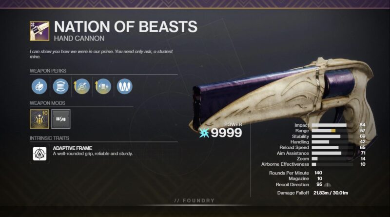 Nation of Beast PvE God Roll
