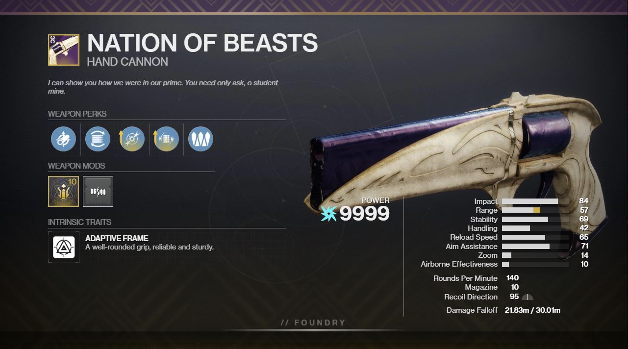 Destiny 2 Nation of Beasts God Roll and How to Get Deltia's Gaming