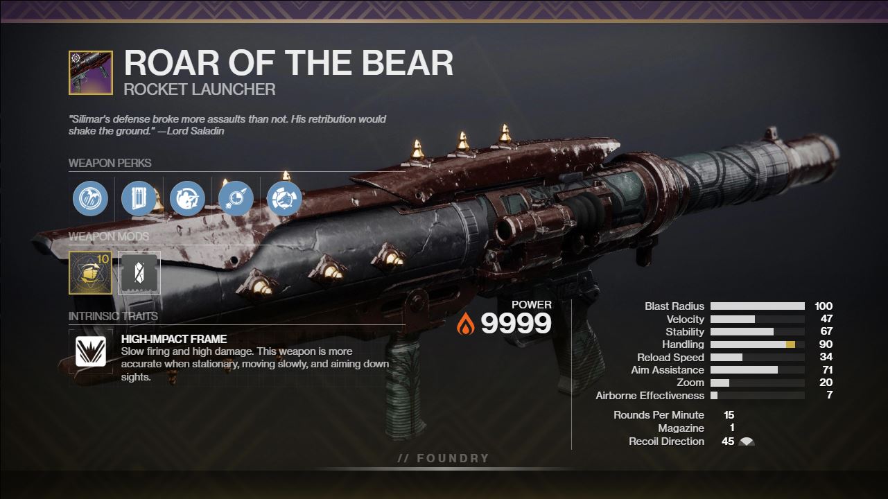 Roar of the Bear PvE God Roll