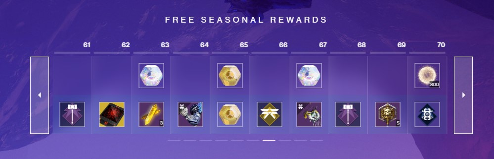 Season 21 Rank 61 – 70 Rewards Destiny 2
