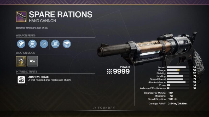 Spare Rations PvE God Roll