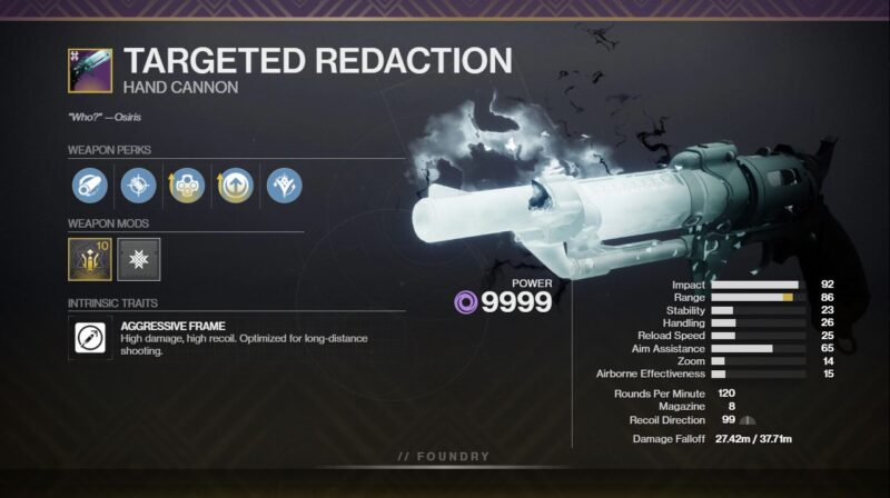 Targeted Redaction PvP God Roll