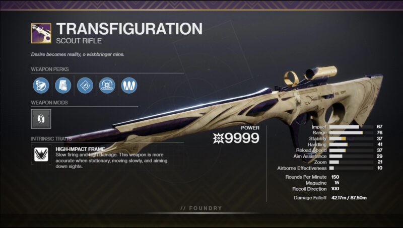 Transfiguration God Roll and how to get