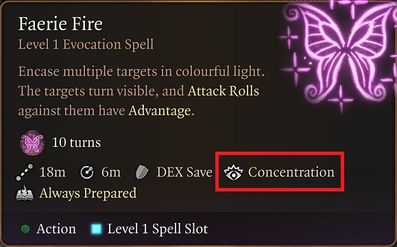 Baldur's Gate 3 Concentration Spell - Fairie Fire Spell