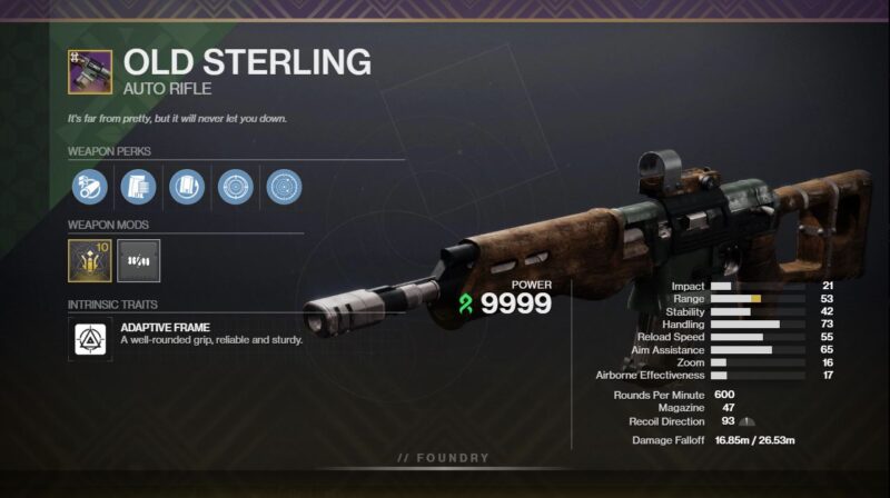 Destiny 2 Old Sterling PvE God Roll