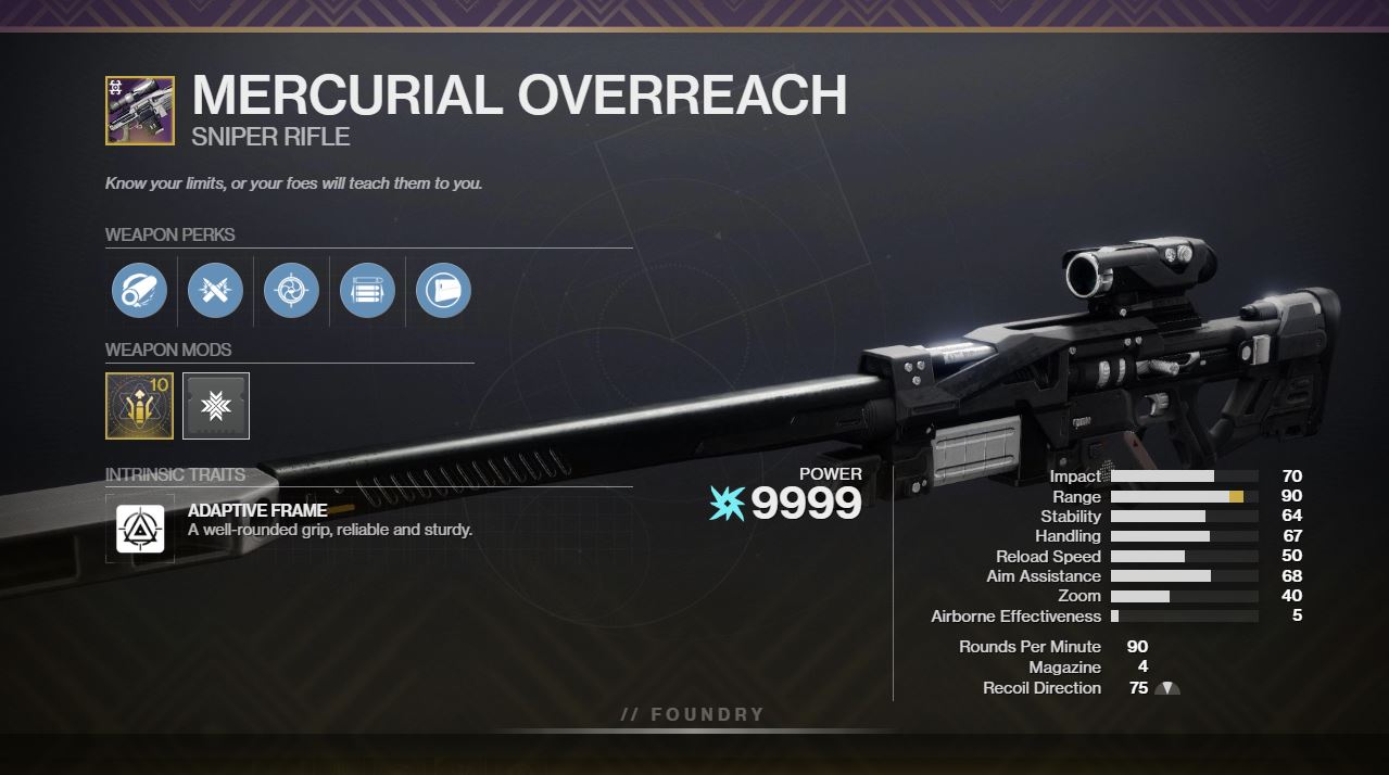 Destiny 2 Mercurial Overreach PvP God Roll - Deltia's Gaming