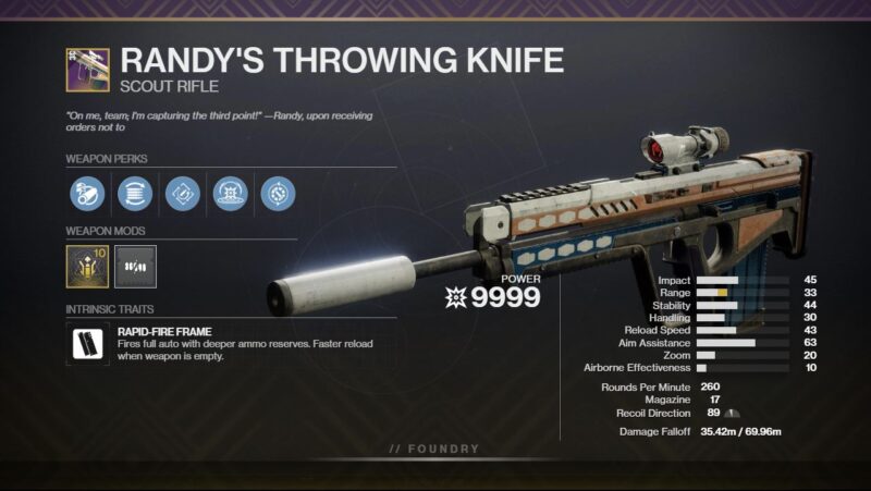 Randy's Throwing Knife PvE God Roll