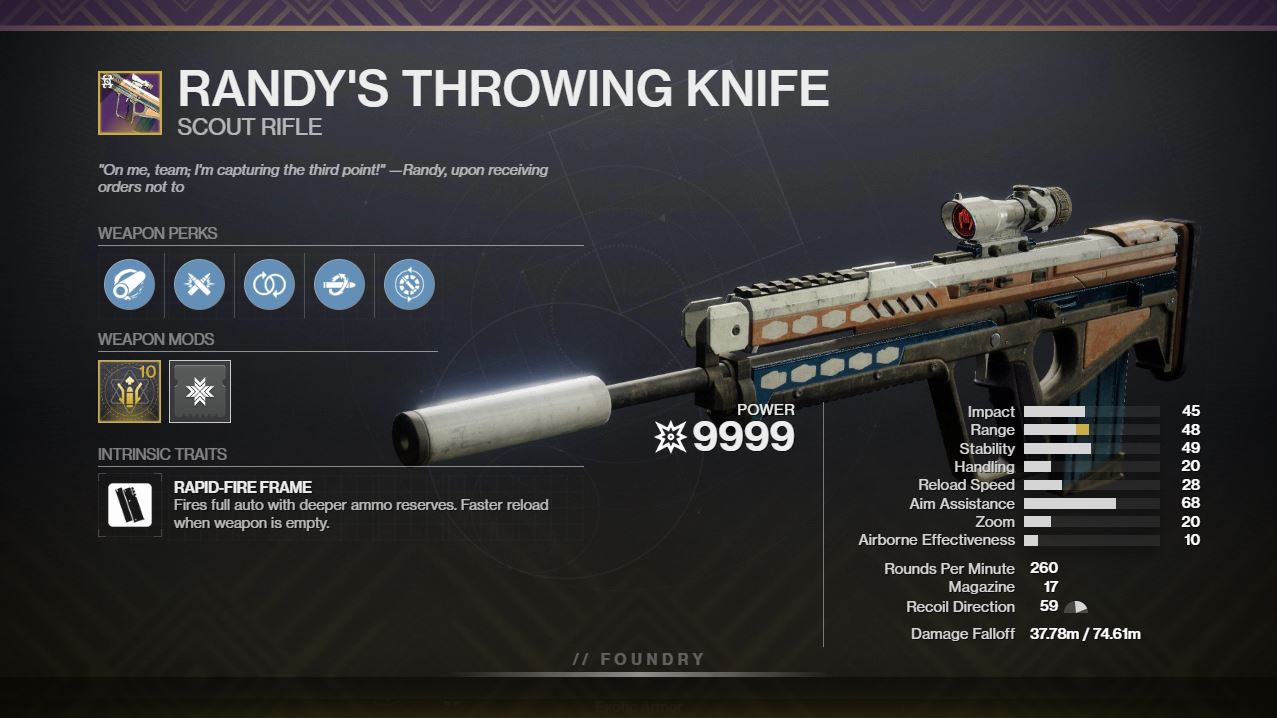 Randy's Throwing Knife PvP God Roll