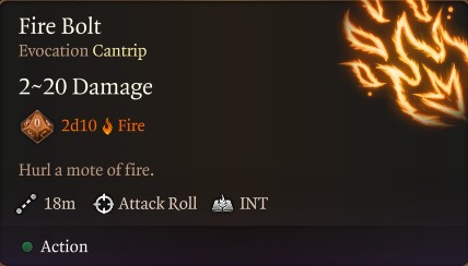 Baldur's Gate 3 Fire Bolt Cantrip
