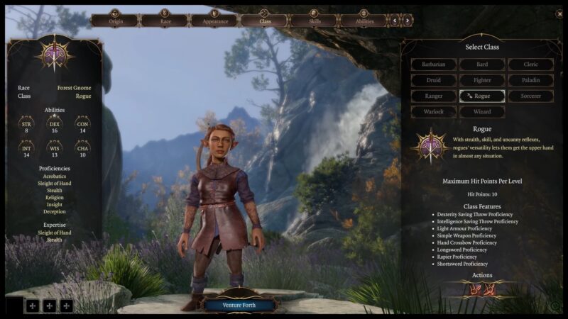 Baldur's Gate 3 Gnome in character creation example