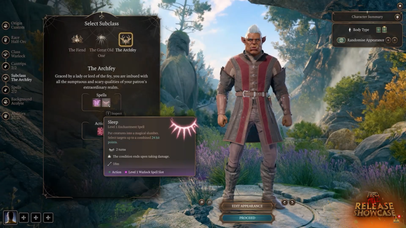 Baldur's Gate 3 New Character Creation Screen with Half-Orc