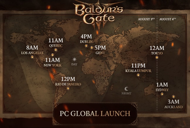 Baldur's Gate 3 PC Global Launch Times