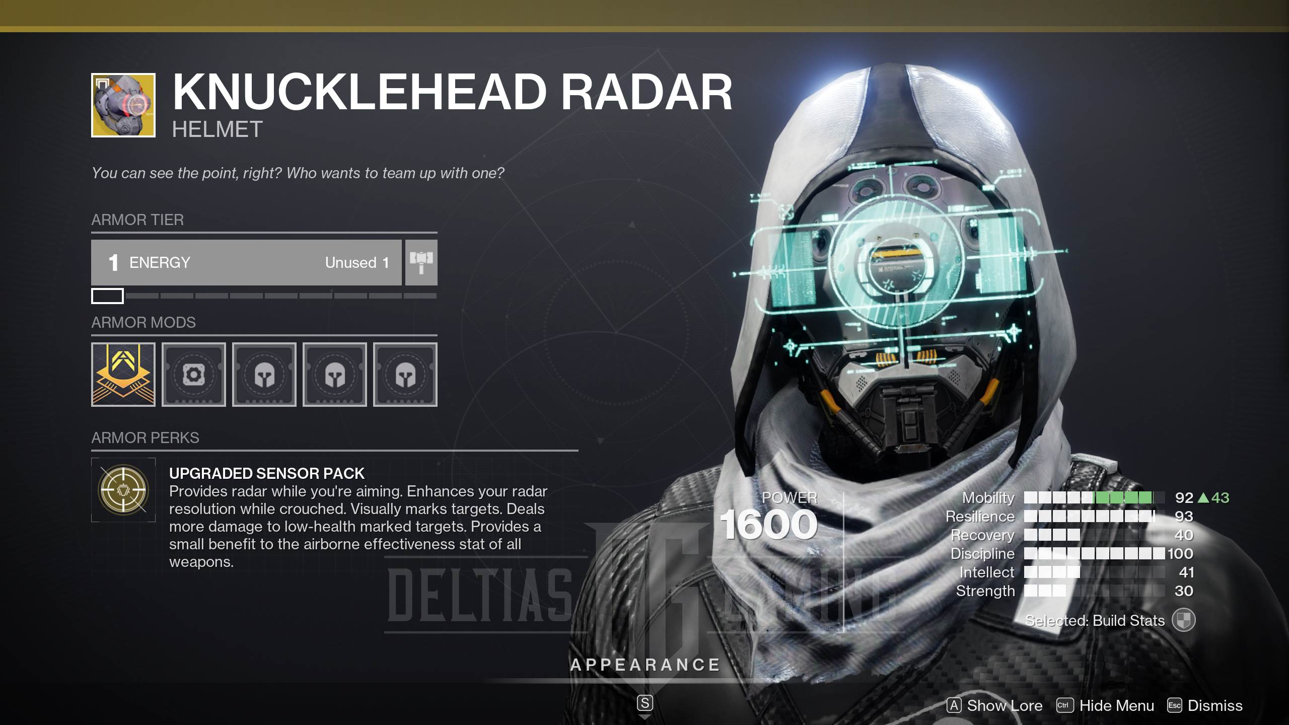 D2 Knucklehead Radar Exotic Hunter Armor