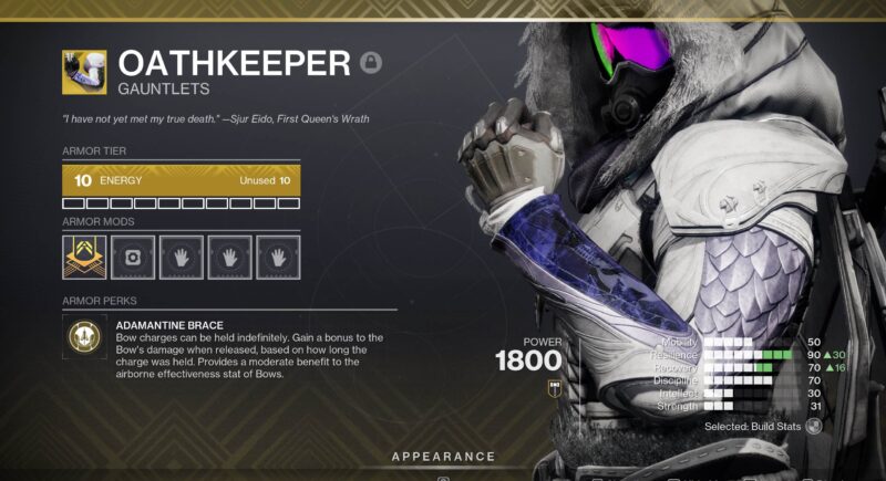 D2 Oathkeeper Exotic Armor