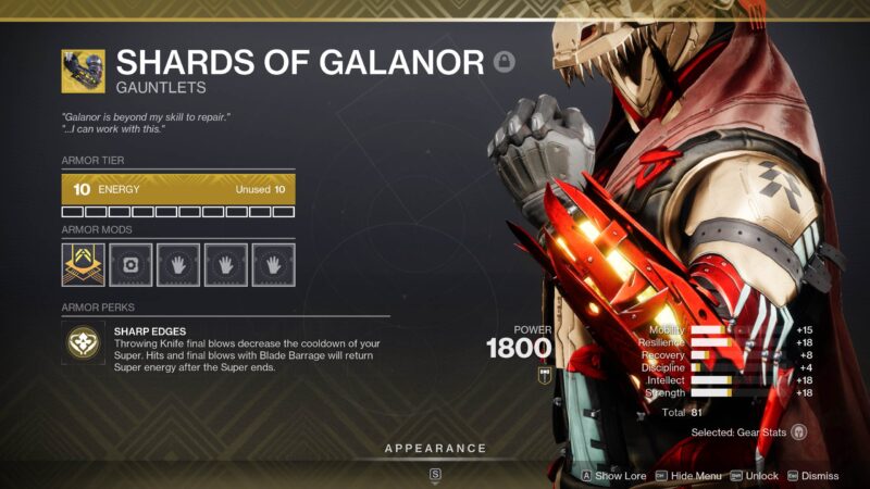 D2 Shards of Galanor Exotic Hunter Armor