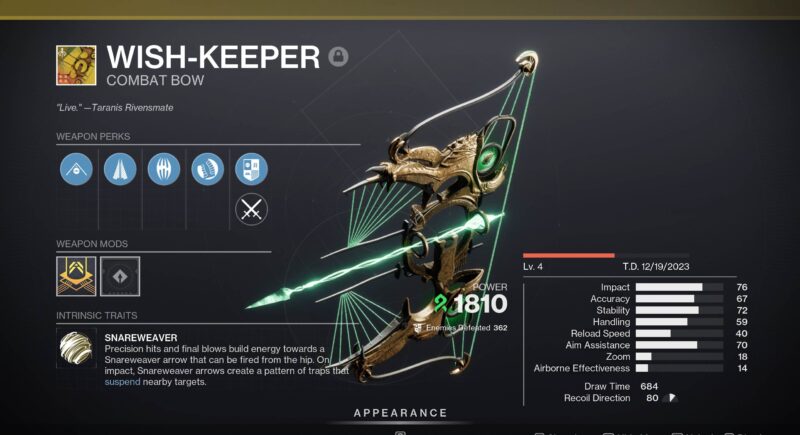 D2 Wishkeeper Exotic Bow