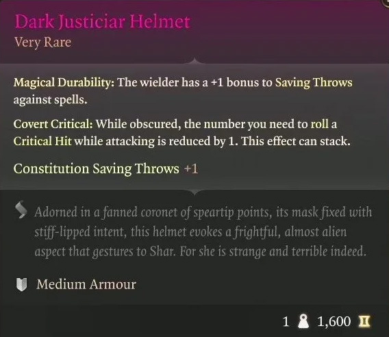 BG3 Dark Justiciar Helmet - Baldur's Gate 3