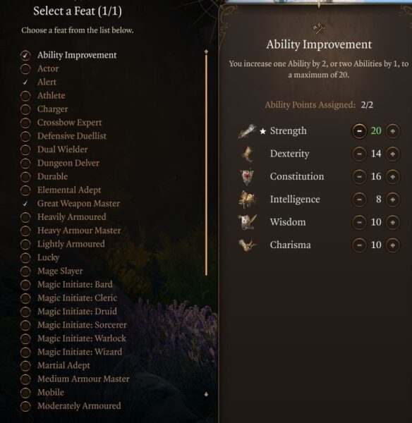 BG3 Fighter Level 12 Ability Improvement Strength 20
