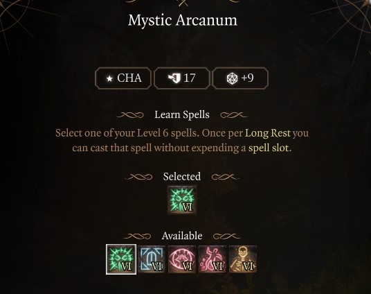 BG3 Mystic Arcanum Selection