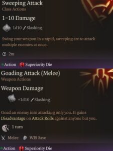BG3 Sweeping Attack and Goading Attack Manoeuvre