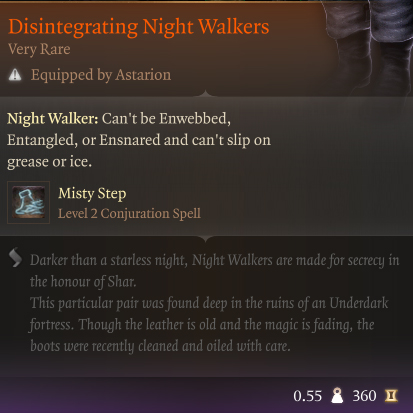 Baldur's Gate 3 Disintegrating Night Walkers boots