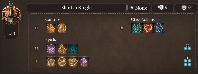 Baldur's Gate 3 Eldritch Knight Fighter Level 9 Spellbook