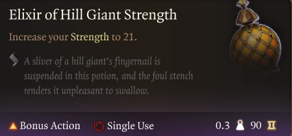 Baldur's Gate 3 Elixir of Hill Giant Strength tooltip