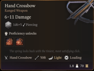 Baldur's Gate 3 Hand Crossbow Ranged Weapon