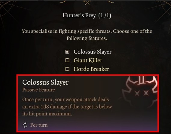 Baldur's Gate 3 Hunter's Prey and Colossus Slayer