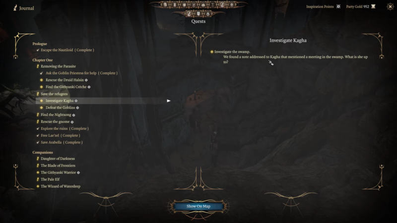 Baldur's Gate 3 Quest Journal example