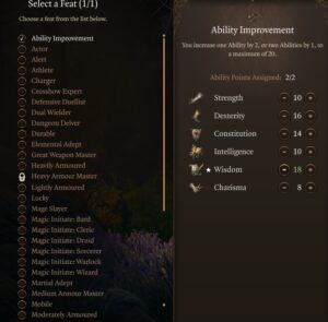 Baldur's Gate 3 - level 4 ability improvement Light Cleric