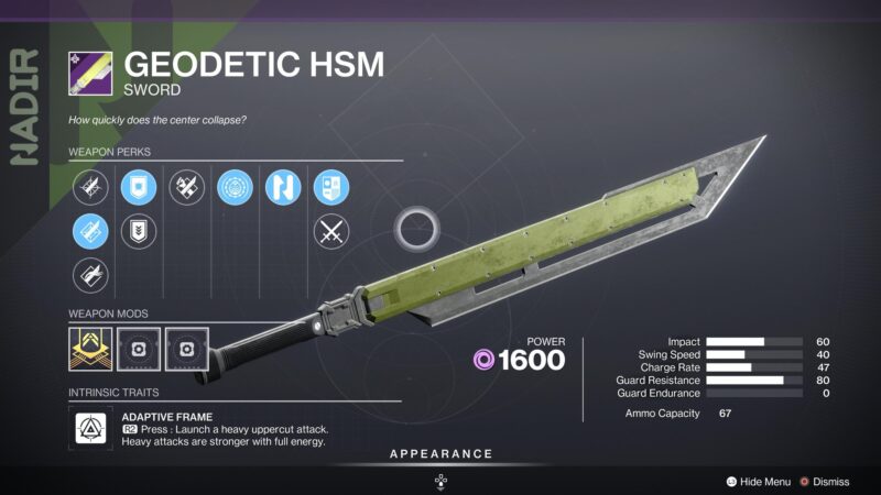 Destiny 2 Geodetic HSm Sword