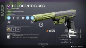 Destiny 2 Heliocentric QSc Sidearm