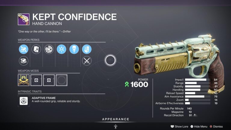 Destiny 2 Kept Confidence Hand Cannon