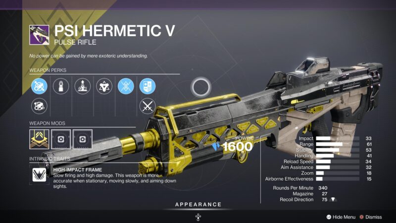 Destiny 2 Psi Hermetic V Pulse Rifle