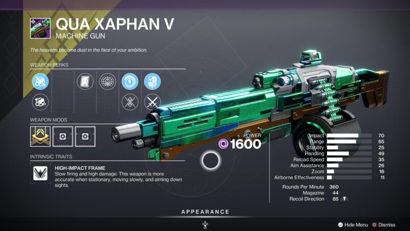 Destiny 2 Qua Xaphan V Machine Gun