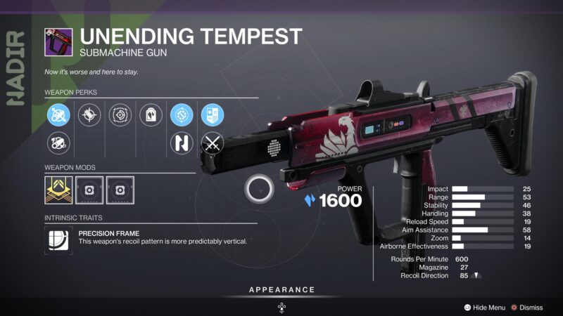 Destiny 2 Unending Tempest Submachine Gun