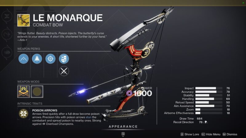 Le Monarque Exotic Weapon Balancing