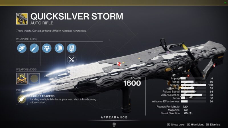 Quicksilver Storm Exotic Weapon Balancing