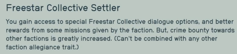 Starfield Freestar Collective Settler Trait