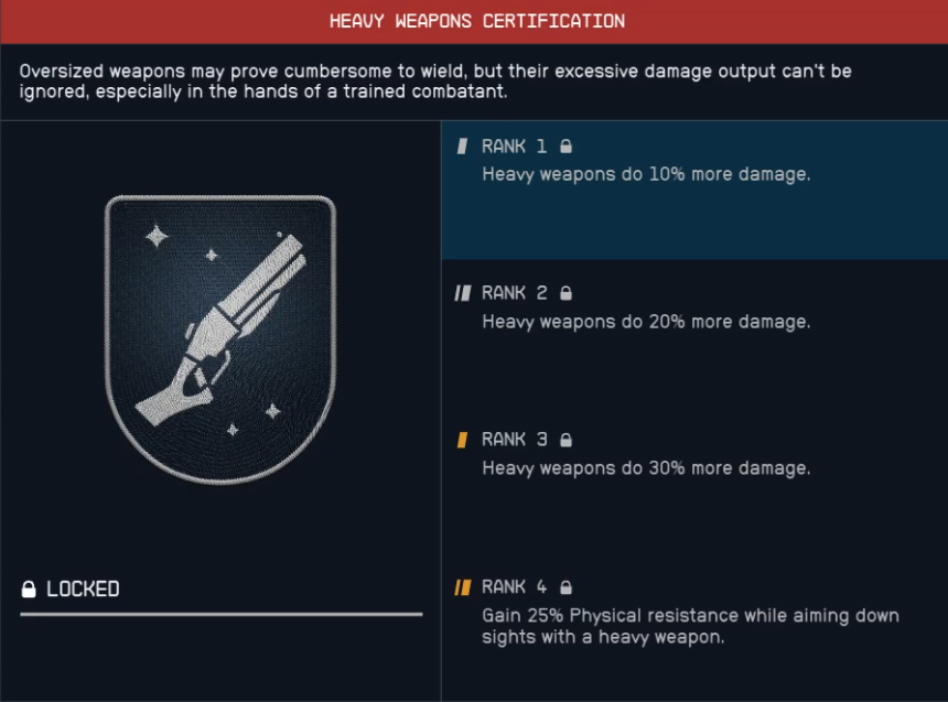 Starfield Heavy Weapons Certification Skill