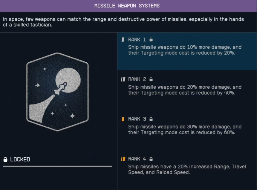 Starfield Missile Weapon Systems Skill