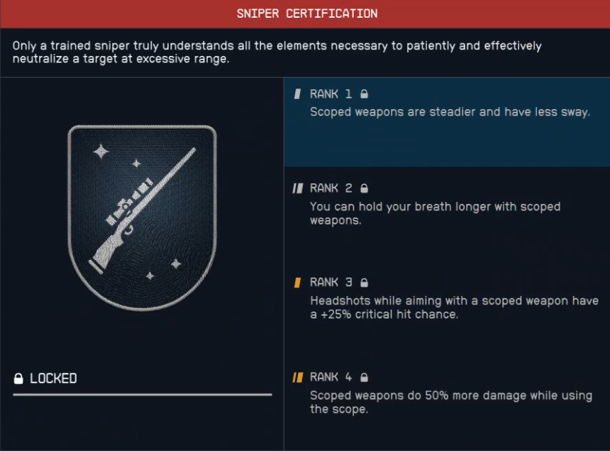 Starfield Sniper Certification Skill