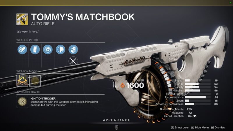 Tommy's Matchbook Exotic Weapon Balancing