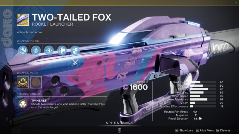 Two-Tailed Fox Exotic Weapon Balancing