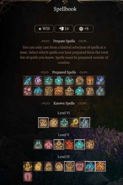 Best Baldur’s Gate 3 Circle of Spores Druid Build Guide Level 12 Spellbook