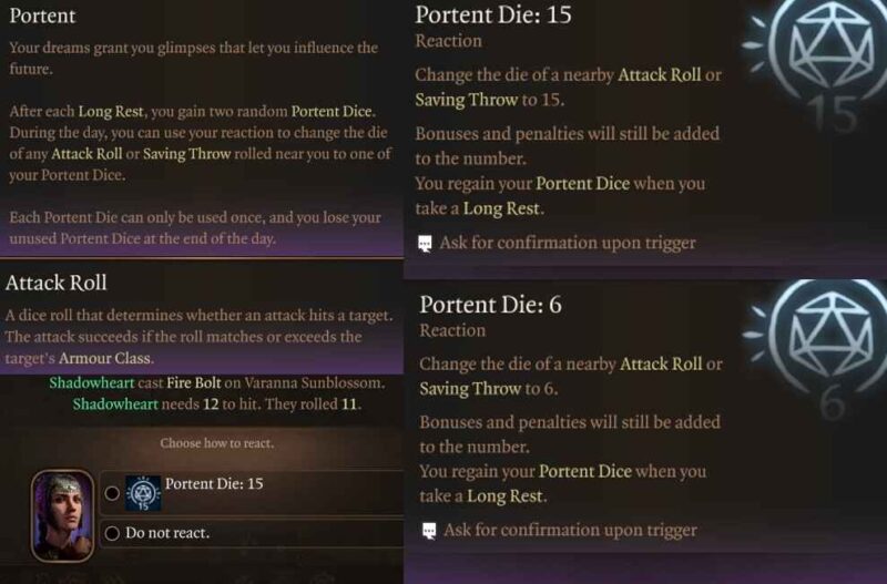 Baldur's Gate 3 Portent Divination Wizard Subclass Feature