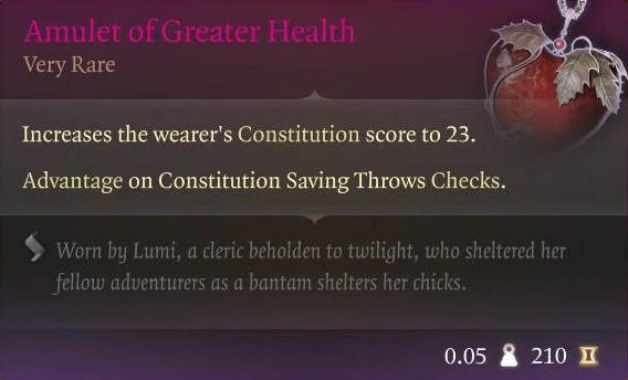 Baldur's Gate 3 Amulet of Greater Health