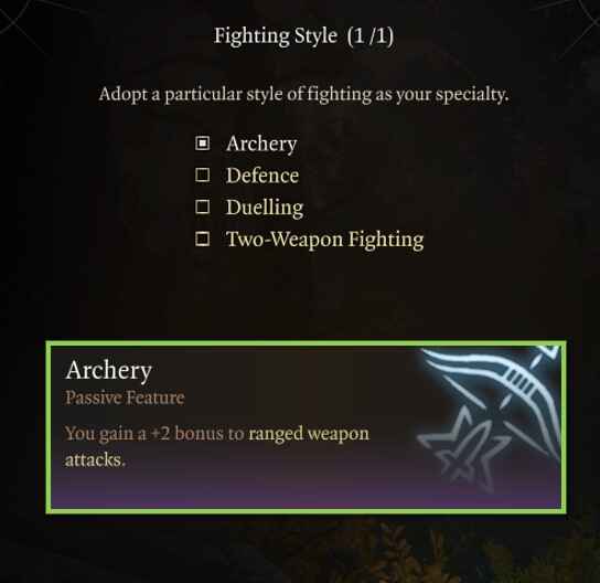 Baldur's Gate 3 Archery Fighting Style